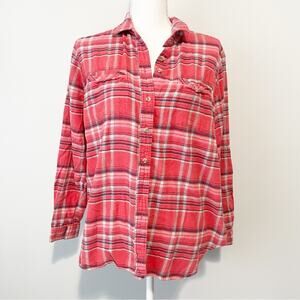 BDG red plaid flannel button down top size small grunge